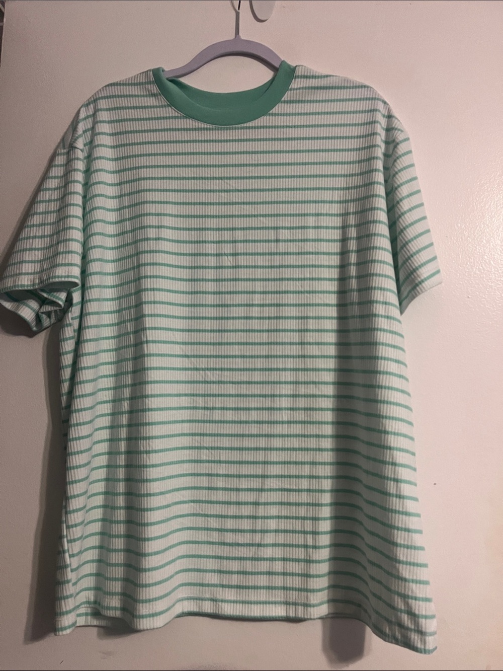 LOFT Mint-Green and White Striped Short Sleeve Tee